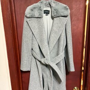 Club Monaco Gray Coat with Faux Fur Collar